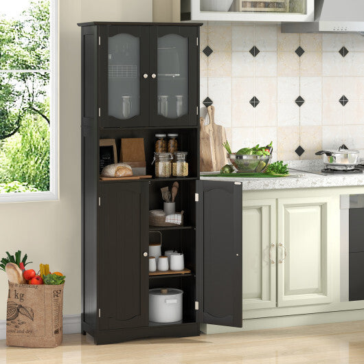 64.5 Inches Tall Bathroom Storage Cabinet with Frost Glass Doors and Shelves-White