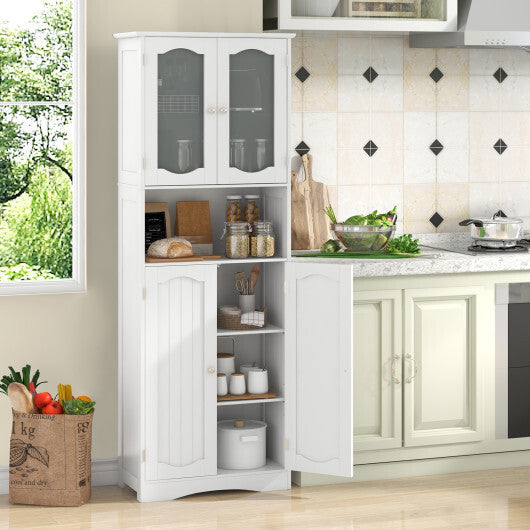 64.5 Inches Tall Bathroom Storage Cabinet with Frost Glass Doors and Shelves-White