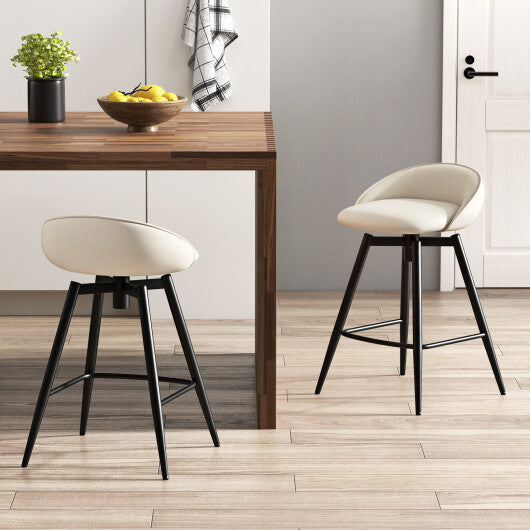 Upholstered Bar Stools Set of 2 with Footrest and Backrest-Gray