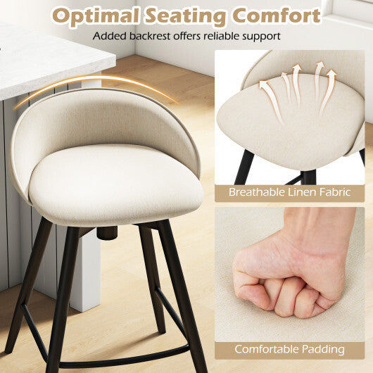 Upholstered Bar Stools Set of 2 with Footrest and Backrest-Gray