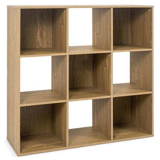 9-ube Wooden Bookshelf w/2 Anti-Tip Kits for Toys Books Decorations in Living Room-Natural