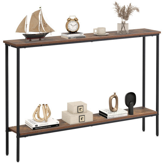44 Inch Console Table with Shelf with Dual Anti-Tipping Kits-White