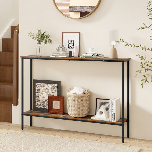 44 Inch Console Table with Shelf with Dual Anti-Tipping Kits-White