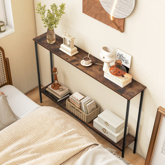 44 Inch Console Table with Shelf with Dual Anti-Tipping Kits-White
