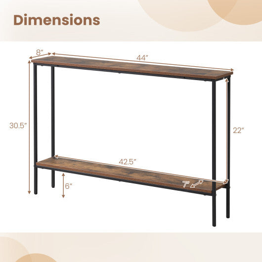44 Inch Console Table with Shelf with Dual Anti-Tipping Kits-White