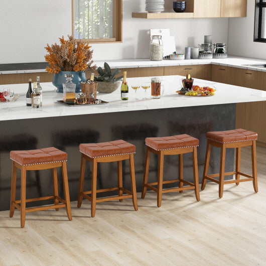 25/29 Inch Set of 2 Upholstered PU Leather Bar Stools with Saddle Seat-25 inches
