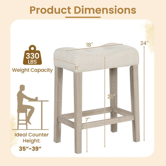 Set of 2 Upholstered Counter Height Bar Stool with Curved Saddle-Seat-Light Gray