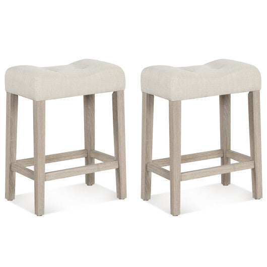 Set of 2 Upholstered Counter Height Bar Stool with Curved Saddle-Seat-Light Gray