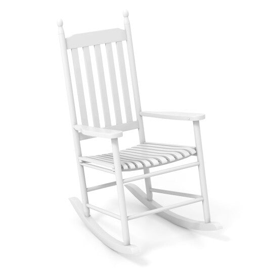 High-Back Acacia Wood Outdoor Rocking Chair with Solid Rocking Base-Brown