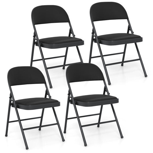 4 Pack Folding Chairs with Metal Frame and PVC Leather for Indoor Outdoor-Black