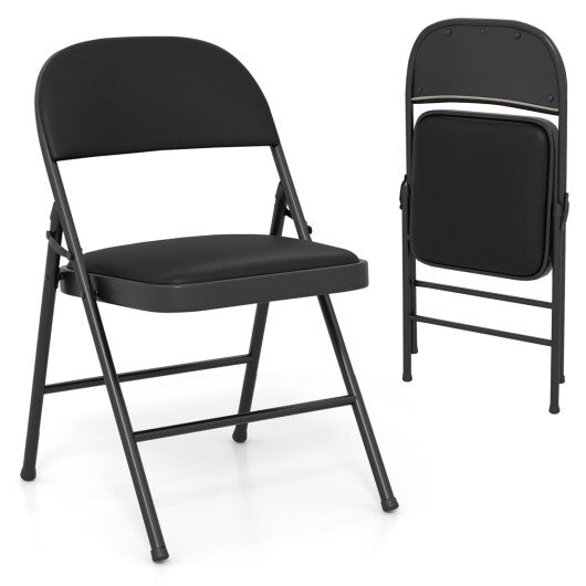 4 Pack Folding Chairs with Metal Frame and PVC Leather for Indoor Outdoor-Black