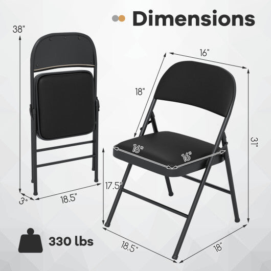 4 Pack Folding Chairs with Metal Frame and PVC Leather for Indoor Outdoor-Black