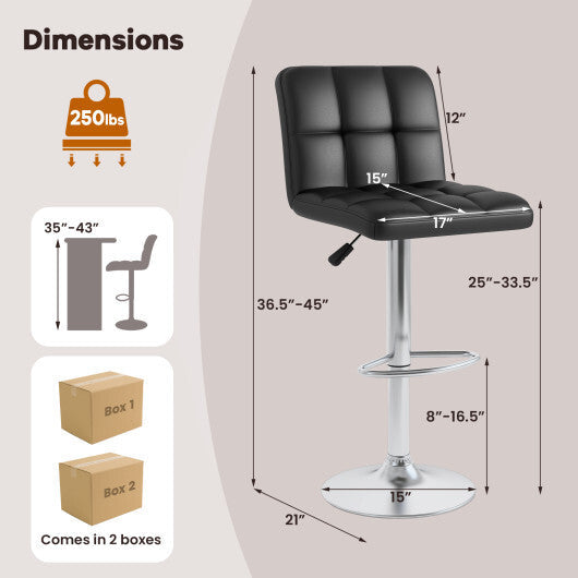 Modern Bat Stools Set of 2 with Back and Heavy-duty Metal Base and Footrest-Black