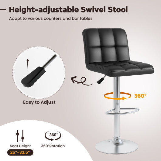 Modern Bat Stools Set of 2 with Back and Heavy-duty Metal Base and Footrest-Black