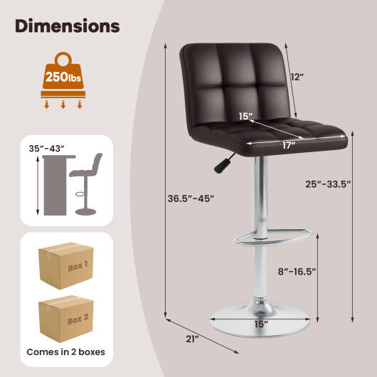 Modern Bat Stools Set of 2 with Back and Heavy-duty Metal Base and Footrest-Black