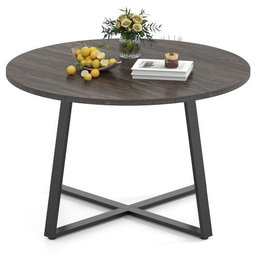 47 Inch Round Dining Table with Stable X-shaped Base and Round Thickened Tabletop-Natural
