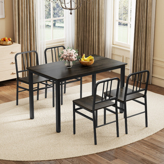 Dining Chairs Set of 4 with Slatted Backrest & Metal Frame and Wooden Seat-Rustic Brown