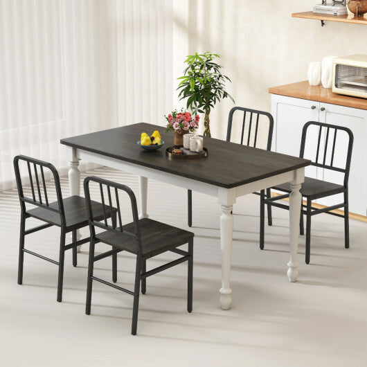 Dining Chairs Set of 4 with Slatted Backrest & Metal Frame and Wooden Seat-Rustic Brown