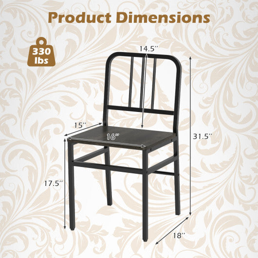 Dining Chairs Set of 4 with Slatted Backrest & Metal Frame and Wooden Seat-Rustic Brown