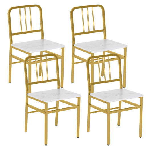 Dining Chairs Set of 4 with Slatted Backrest & Metal Frame and Wooden Seat-Rustic Brown