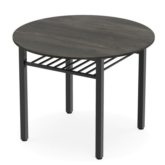 40" Round Kitchen Table with Storage Shelf and Metal Frame for 4 People-Gray