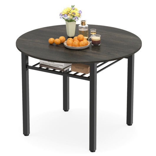 40" Round Kitchen Table with Storage Shelf and Metal Frame for 4 People-Gray