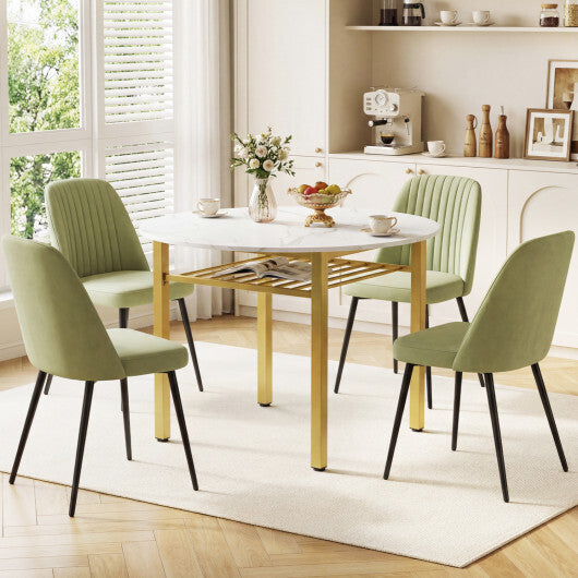 40" Round Kitchen Table with Storage Shelf and Metal Frame for 4 People-Gray