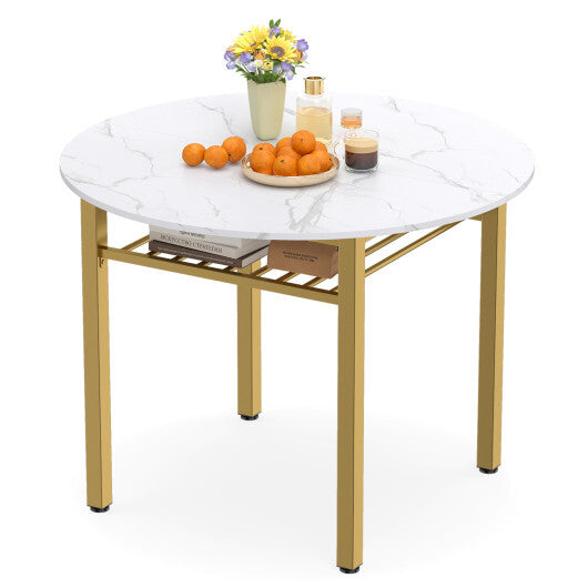 40" Round Kitchen Table with Storage Shelf and Metal Frame for 4 People-Gray
