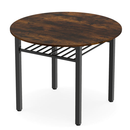 40" Round Kitchen Table with Storage Shelf and Metal Frame for 4 People-Gray