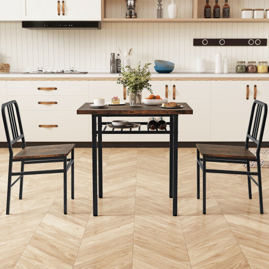 3-Piece Dining Table Set with Rectangular Kitchen Table and 2 Chairs-Rustic Brown