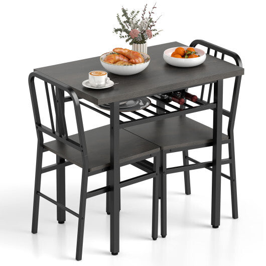 3-Piece Dining Table Set with Rectangular Kitchen Table and 2 Chairs-Rustic Brown
