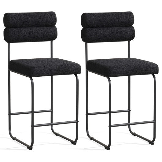 26 Inch Counter Height Bar Stools Set of 2 with Metal Frame and Footrest-White
