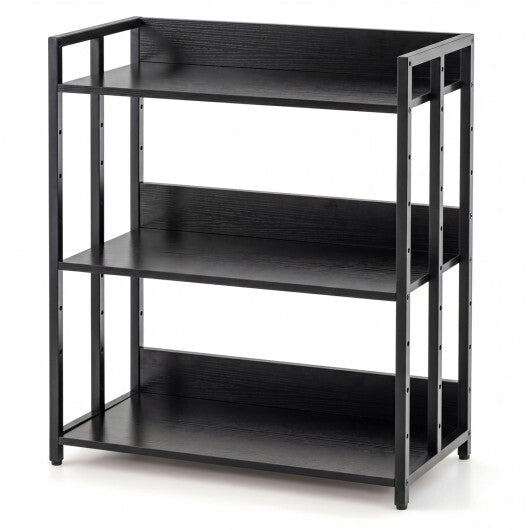 3-Tier Corner Bookshelf with Adjustable Shelves and Anti-Toppling Device for Study-Black