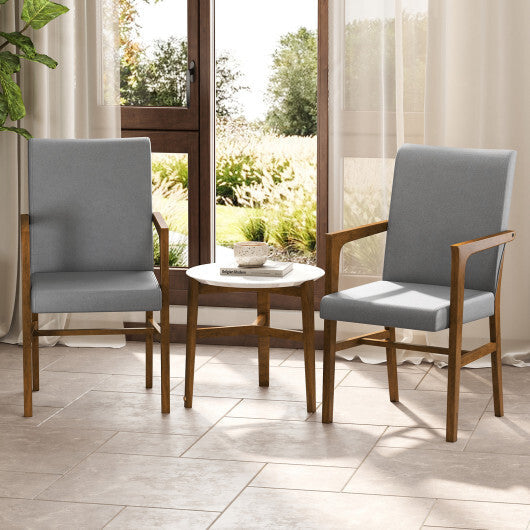 Upholstered Accent Chairs Set of 2 with High Back and Solid Wooden Frame-Gray