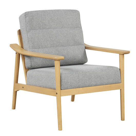 Modern Accent Chair with Rubber Wood Armrests and Legs for Living Room-Brown