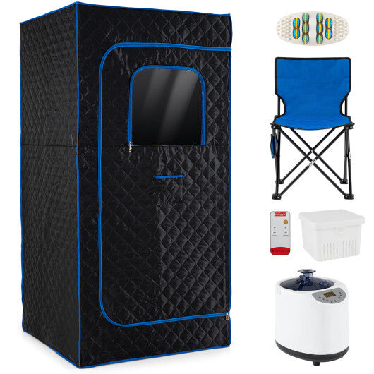 Portable Steam Sauna Box with 3L/1200W Fast-Heat Steamer and 15-Level Temperature-Blue
