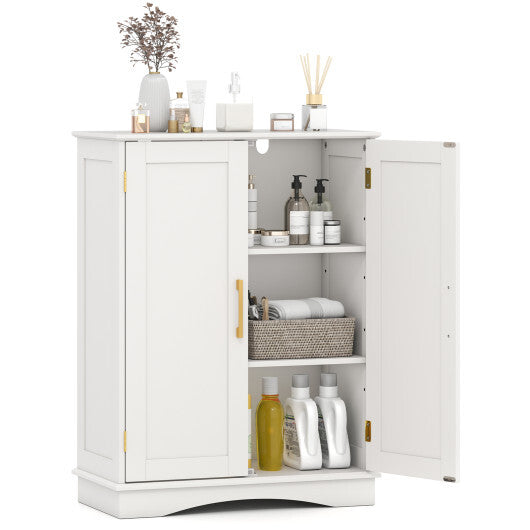 Bathroom Floor Storage Cabinet with 2 Doors and Adjustable Shelves-Black