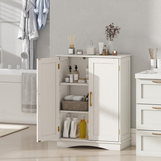 Bathroom Floor Storage Cabinet with 2 Doors and Adjustable Shelves-Black