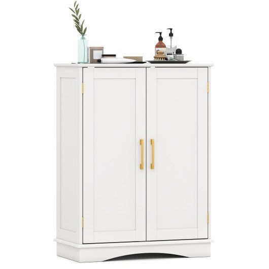 Bathroom Floor Storage Cabinet with 2 Doors and Adjustable Shelves-Black