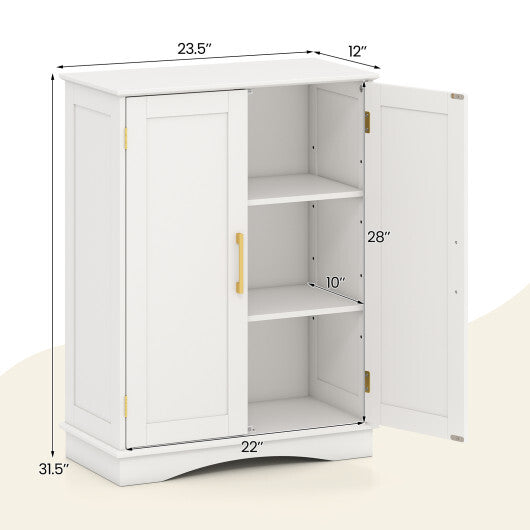 Bathroom Floor Storage Cabinet with 2 Doors and Adjustable Shelves-Black