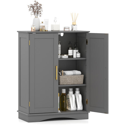 Bathroom Floor Storage Cabinet with 2 Doors and Adjustable Shelves-Black