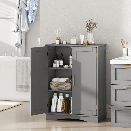 Bathroom Floor Storage Cabinet with 2 Doors and Adjustable Shelves-Black