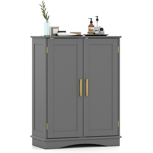 Bathroom Floor Storage Cabinet with 2 Doors and Adjustable Shelves-Black