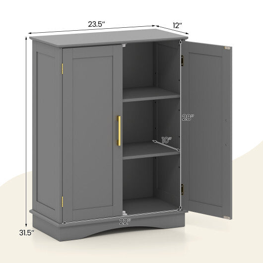 Bathroom Floor Storage Cabinet with 2 Doors and Adjustable Shelves-Black