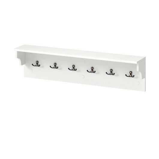 Wall Hooks with Shelf 31.5inch Wooden Coat Rack with 6 Hooks for Hats Towels Purses Robes-Natural