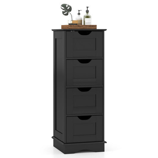 Bathroom Storage Cabinet with Cutout Handles and 4 Drawers-Black