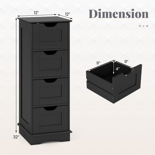 Bathroom Storage Cabinet with Cutout Handles and 4 Drawers-Black