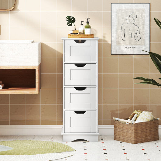 Bathroom Storage Cabinet with Cutout Handles and 4 Drawers-Black
