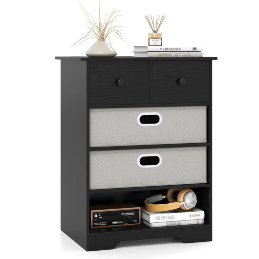 4-Drawer Dresser Modern Chest Storage Organizer with Open Shelves-White