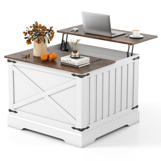 Farmhouse Lift Top Coffee Table with Hidden Storage Compartment-Rustic Brown